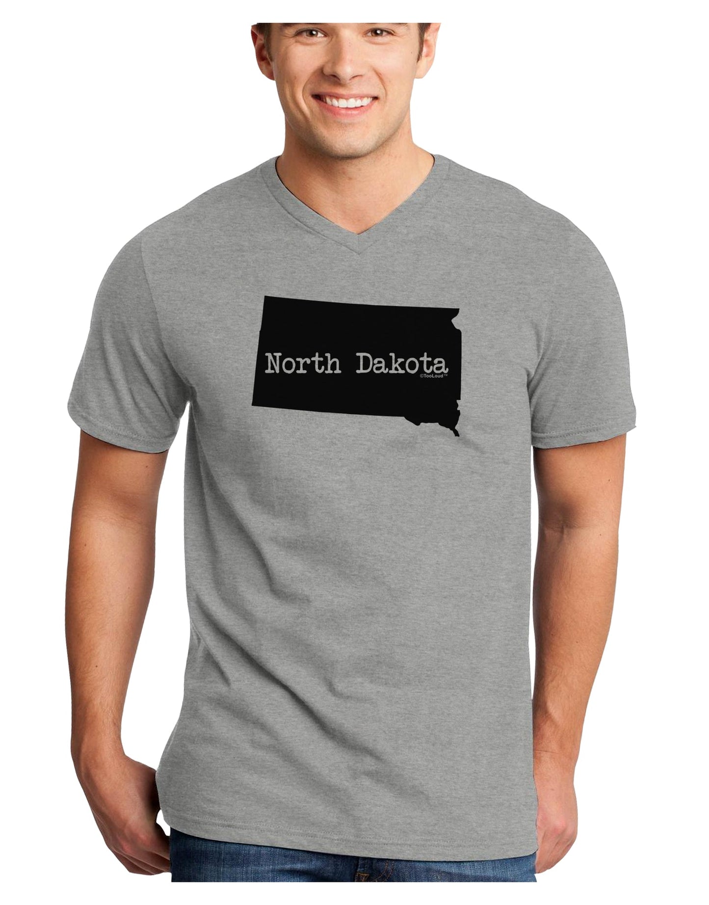 North Dakota - United States Shape Adult V-Neck T-shirt by TooLoud-Mens V-Neck T-Shirt-TooLoud-HeatherGray-Small-Davson Sales