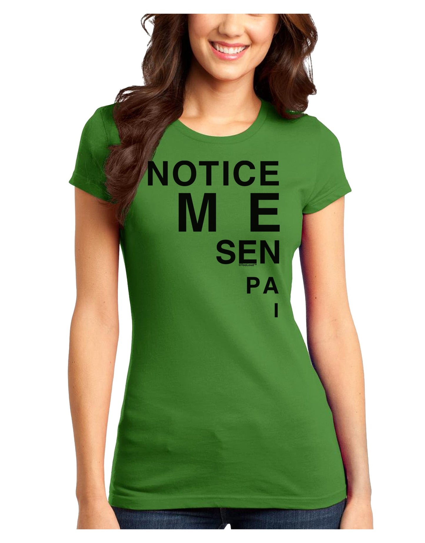 Notice Me Senpai Triangle Text Juniors T-Shirt-Womens Juniors T-Shirt-TooLoud-Kiwi-Green-Juniors Fitted X-Small-Davson Sales