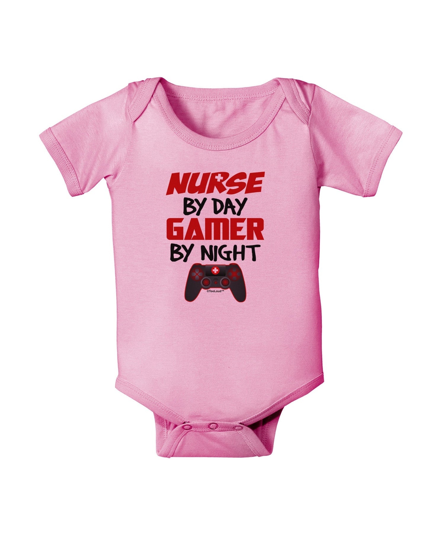 Nurse By Day Gamer By Night Baby Romper Bodysuit-Baby Romper-TooLoud-Pink-06-Months-Davson Sales