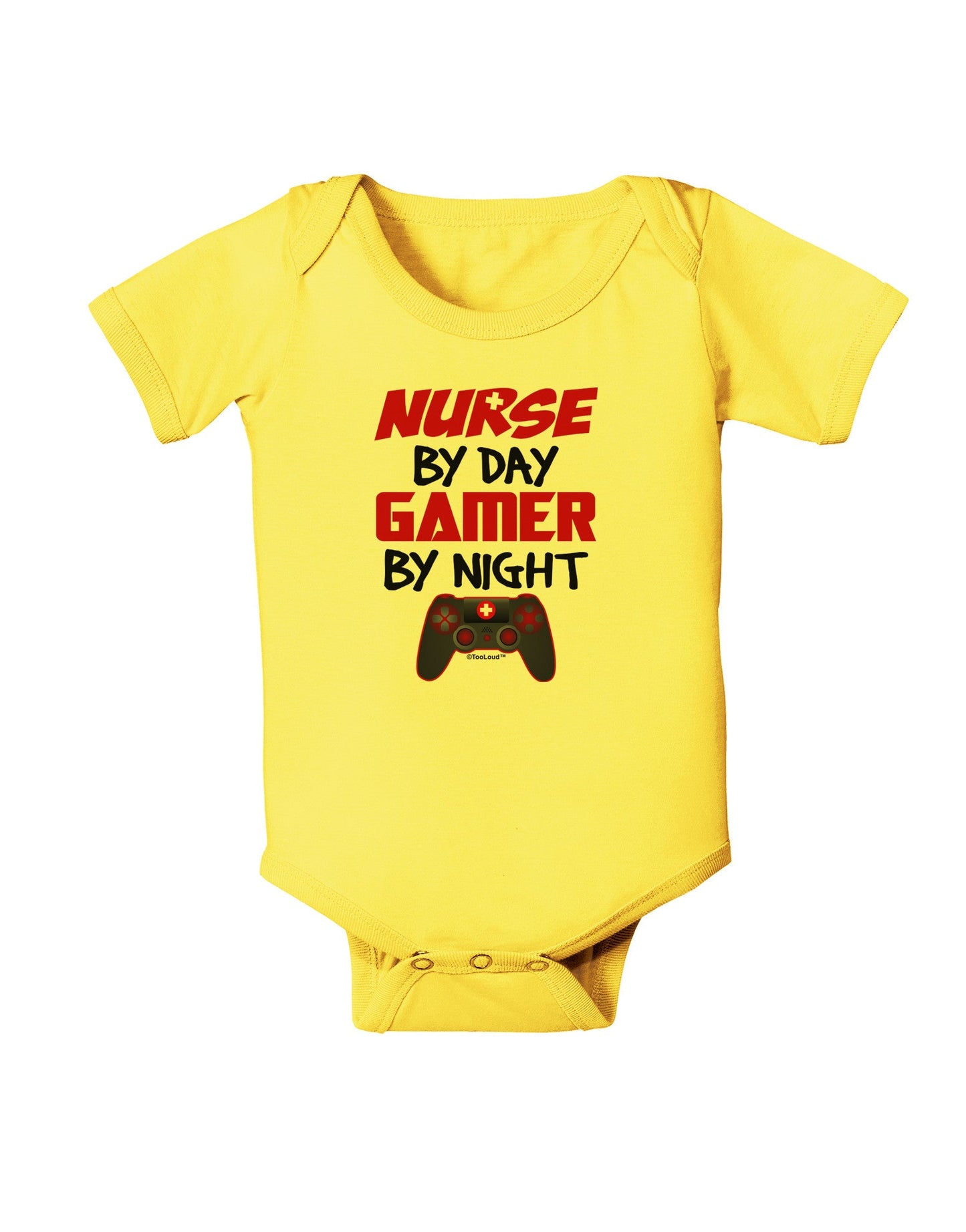 Nurse By Day Gamer By Night Baby Romper Bodysuit-Baby Romper-TooLoud-Yellow-06-Months-Davson Sales