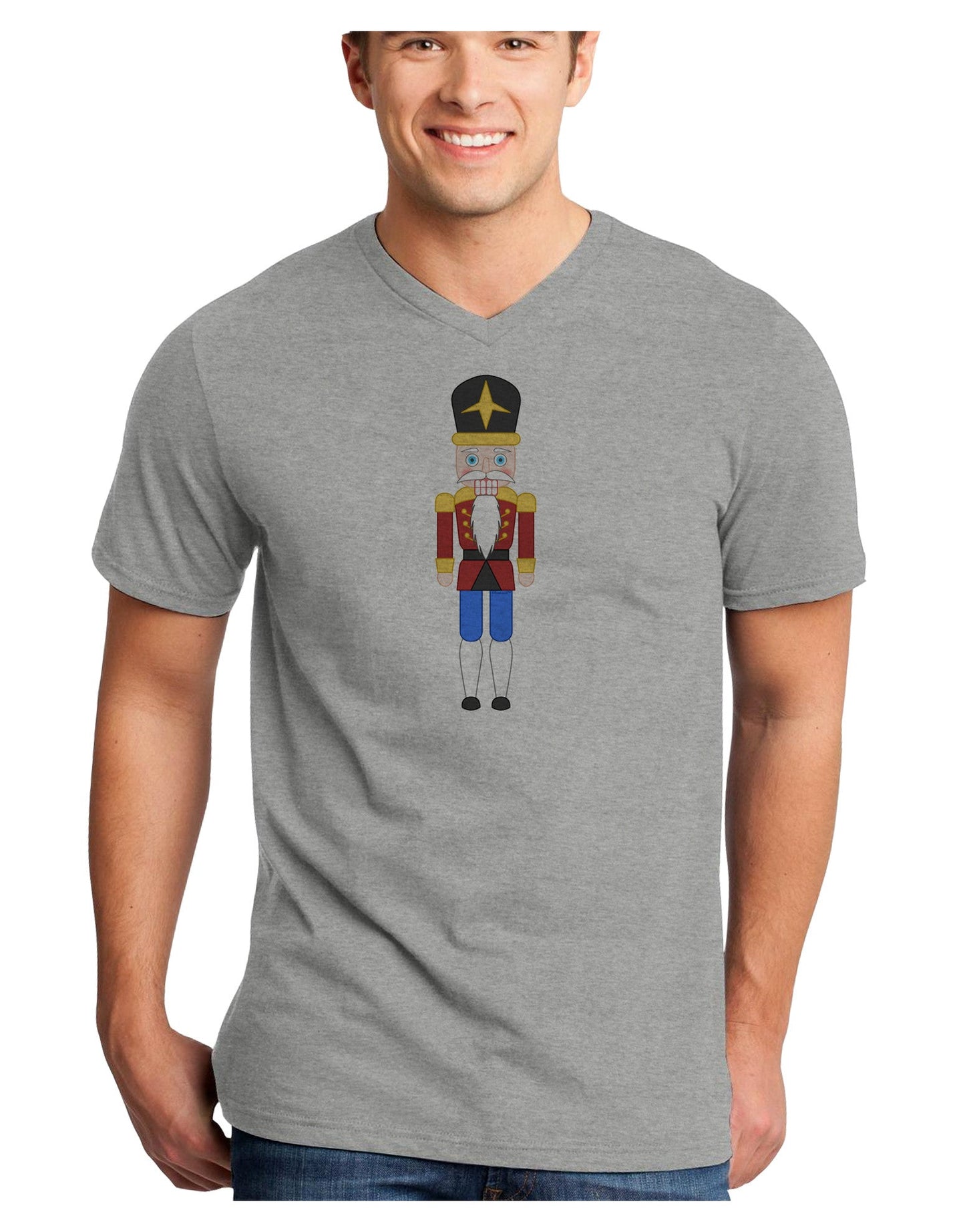 Nutcracker Design - Red Gold Black Adult V-Neck T-shirt-Mens V-Neck T-Shirt-TooLoud-HeatherGray-Small-Davson Sales