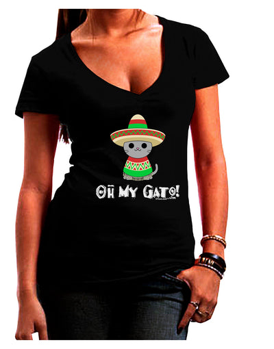 Oh My Gato - Cinco De Mayo Juniors V-Neck Dark T-Shirt-Womens V-Neck T-Shirts-TooLoud-Black-Juniors Fitted Small-Davson Sales