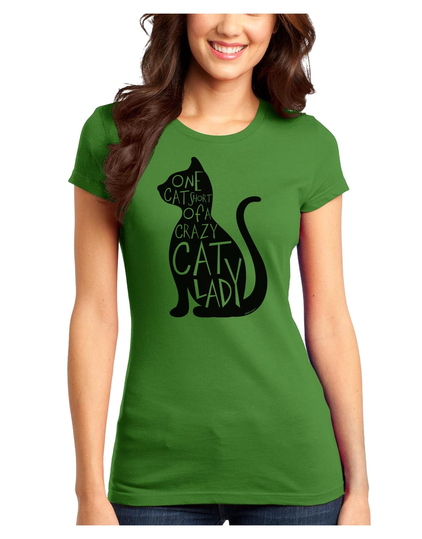 One Cat Short Of A Crazy Cat Lady Juniors T-Shirt-Womens Juniors T-Shirt-TooLoud-Kiwi-Green-Juniors Fitted X-Small-Davson Sales