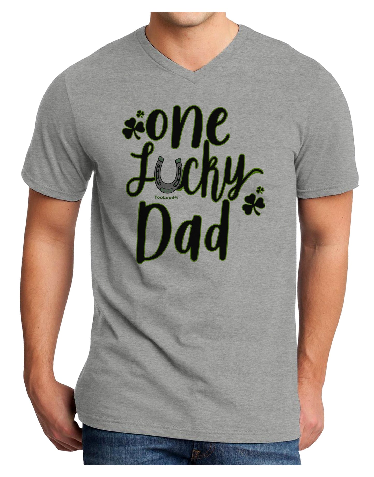 One Lucky Dad Shamrock Adult V-Neck T-shirt-Mens T-Shirt-TooLoud-HeatherGray-Small-Davson Sales