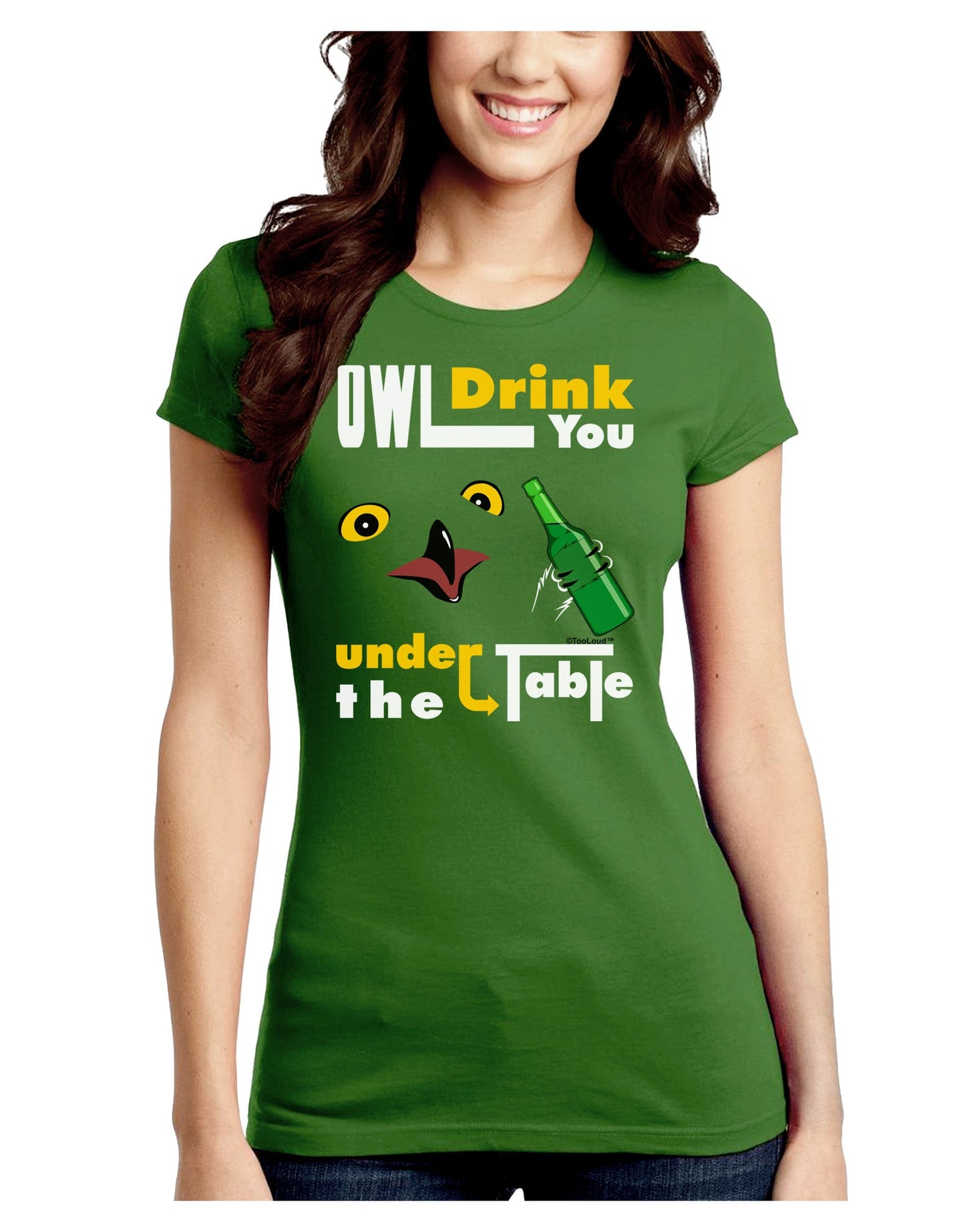 Owl Drink You Under the Table Juniors Petite Crew Dark T-Shirt-T-Shirts Juniors Tops-TooLoud-Kiwi-Green-Juniors Fitted Small-Davson Sales