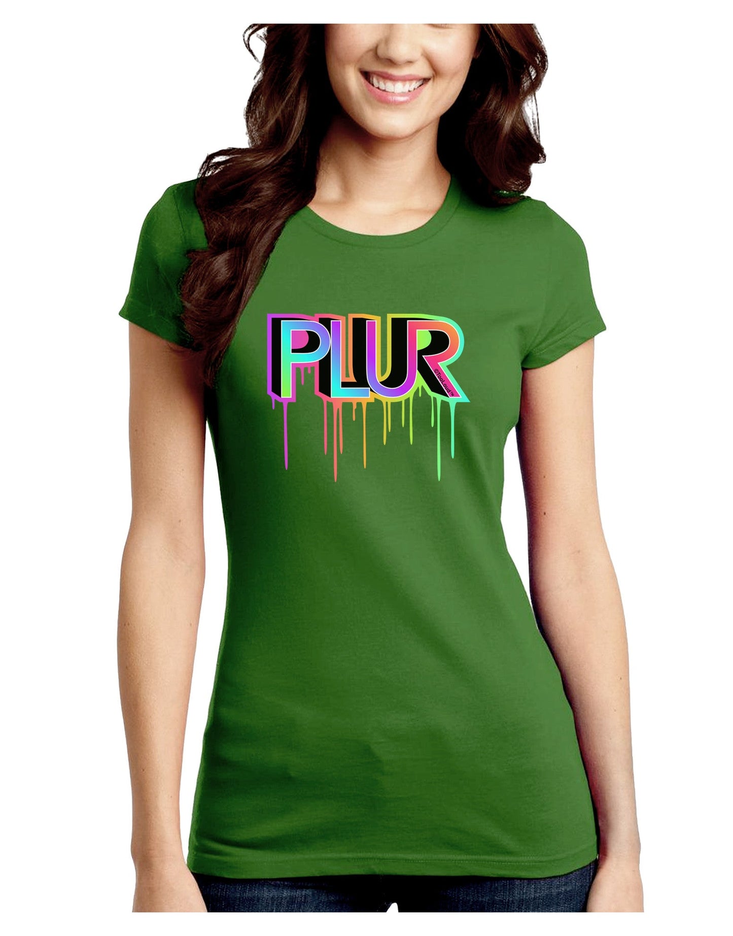 PLUR Paint Juniors Petite Crew Dark T-Shirt-T-Shirts Juniors Tops-TooLoud-Kiwi-Green-Juniors Fitted Small-Davson Sales