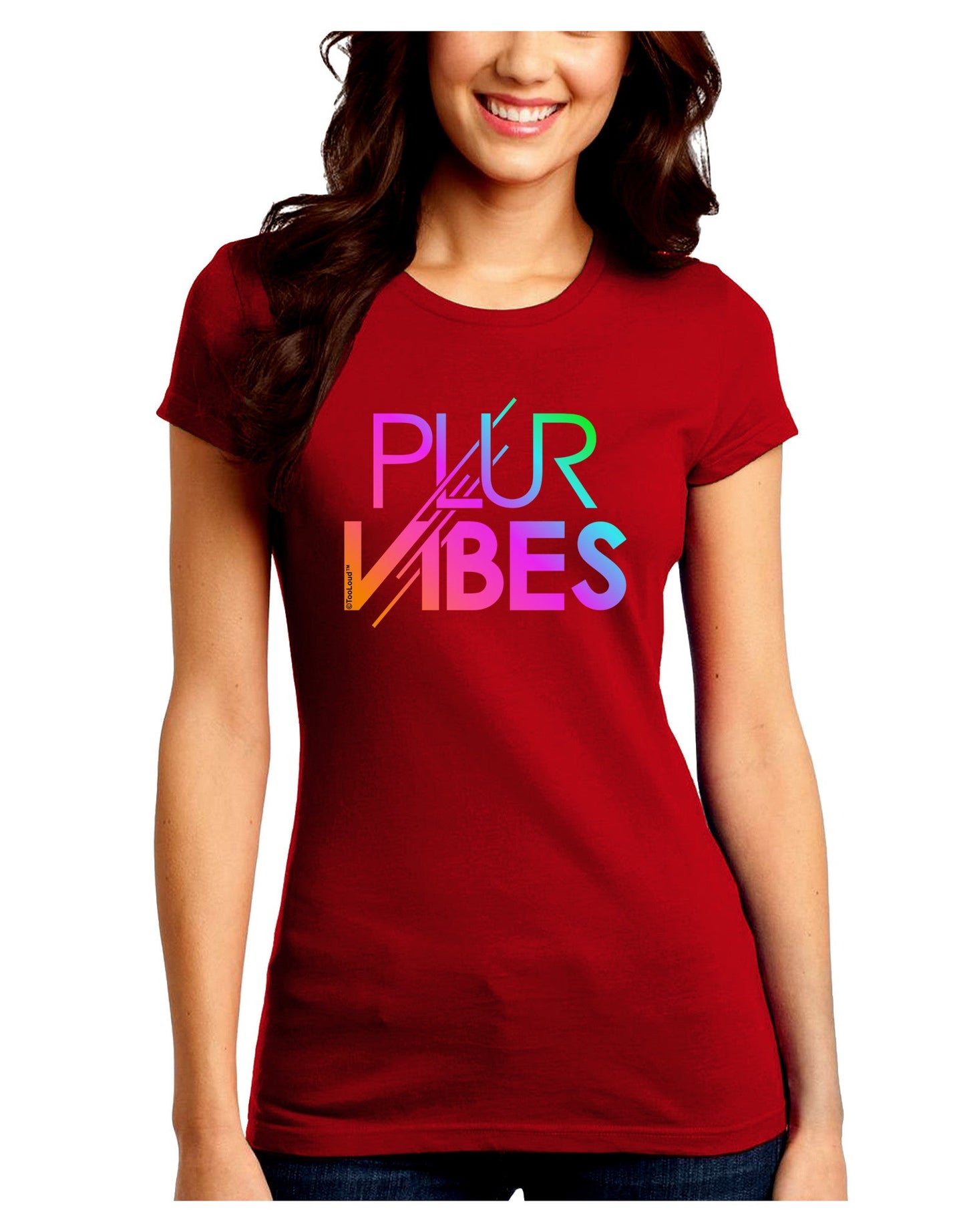 PLUR Vibes Juniors Petite Crew Dark T-Shirt-T-Shirts Juniors Tops-TooLoud-Red-Juniors Fitted Small-Davson Sales