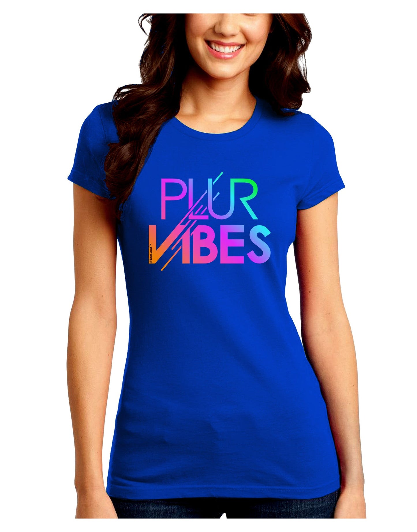 PLUR Vibes Juniors Petite Crew Dark T-Shirt-T-Shirts Juniors Tops-TooLoud-Royal-Blue-Juniors Fitted Small-Davson Sales