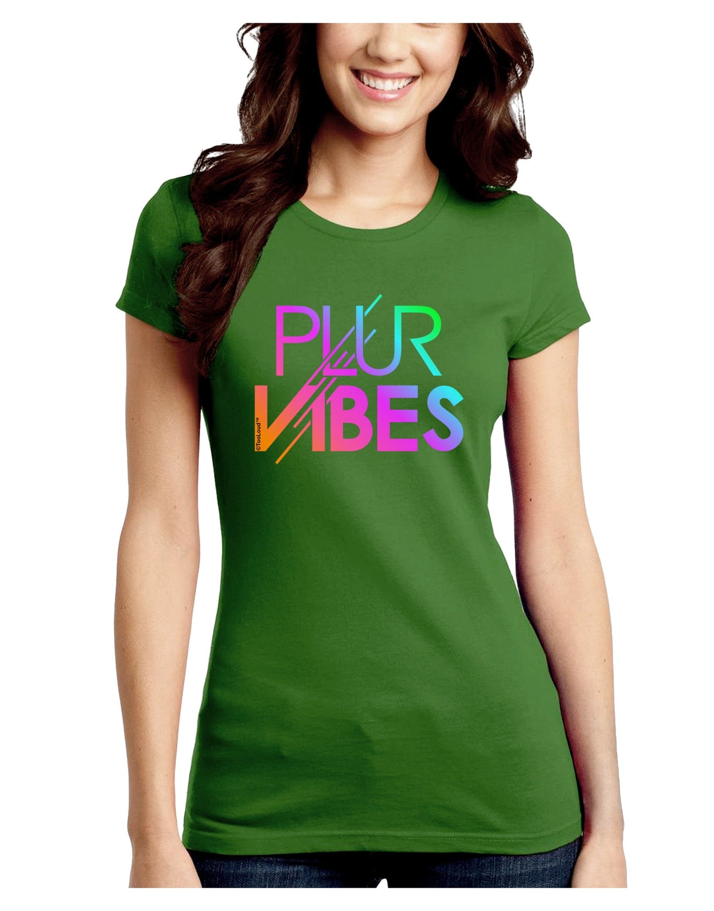 PLUR Vibes Juniors Petite Crew Dark T-Shirt-T-Shirts Juniors Tops-TooLoud-Kiwi-Green-Juniors Fitted Small-Davson Sales