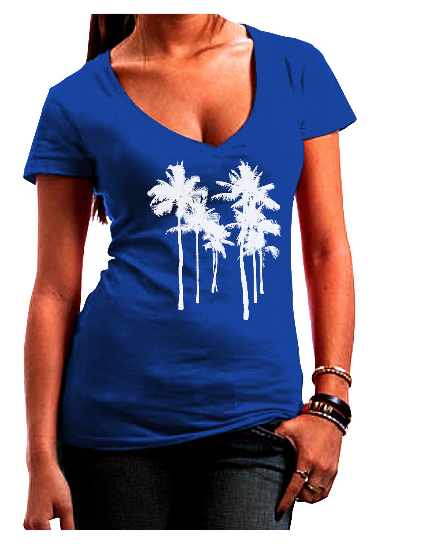 Palm Rows Silhouette Womens V-Neck Dark T-Shirt-Womens V-Neck T-Shirts-TooLoud-Royal-Blue-Juniors Fitted Small-Davson Sales