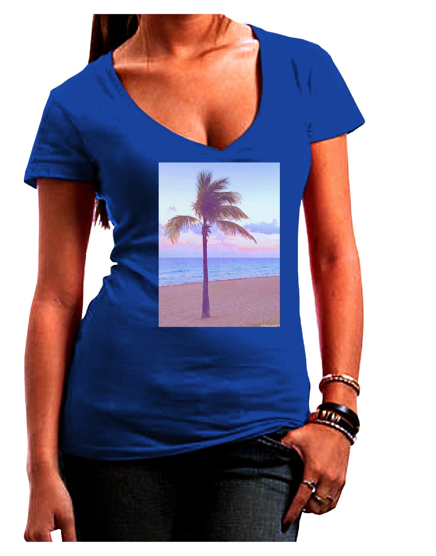 Palm Tree Beach Filter Womens V-Neck Dark T-Shirt-Womens V-Neck T-Shirts-TooLoud-Royal-Blue-Juniors Fitted Small-Davson Sales
