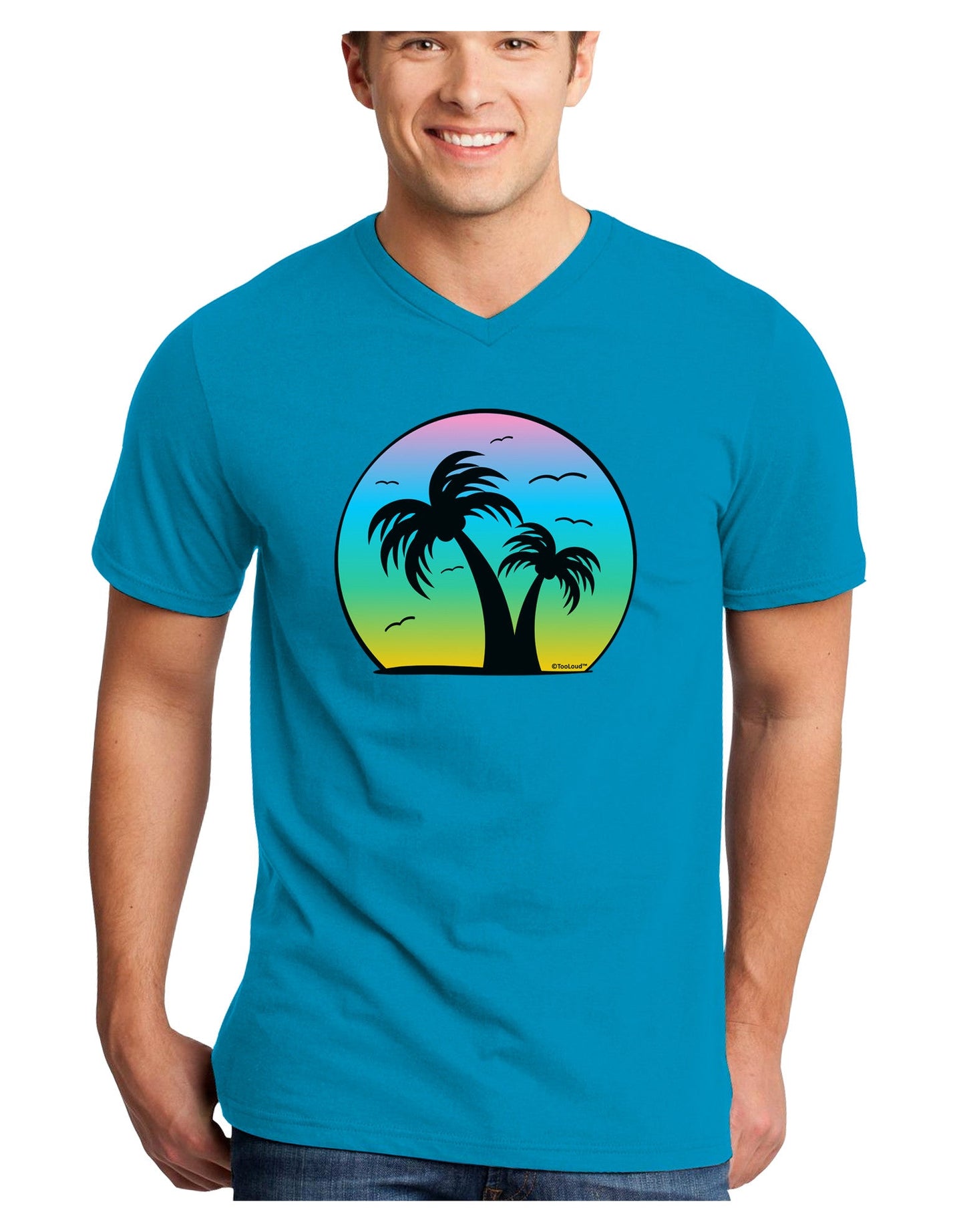 Palm Trees Silhouette - Beach Sunset Design Adult Dark V-Neck T-Shirt-TooLoud-Turquoise-Small-Davson Sales