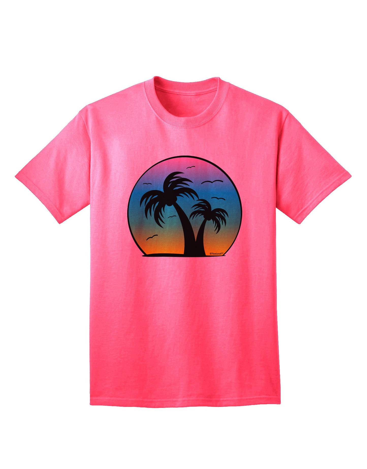 Palm Trees Silhouette - Beach Sunset Design Adult T-Shirt-Mens T-Shirt-TooLoud-Neon-Pink-Small-Davson Sales