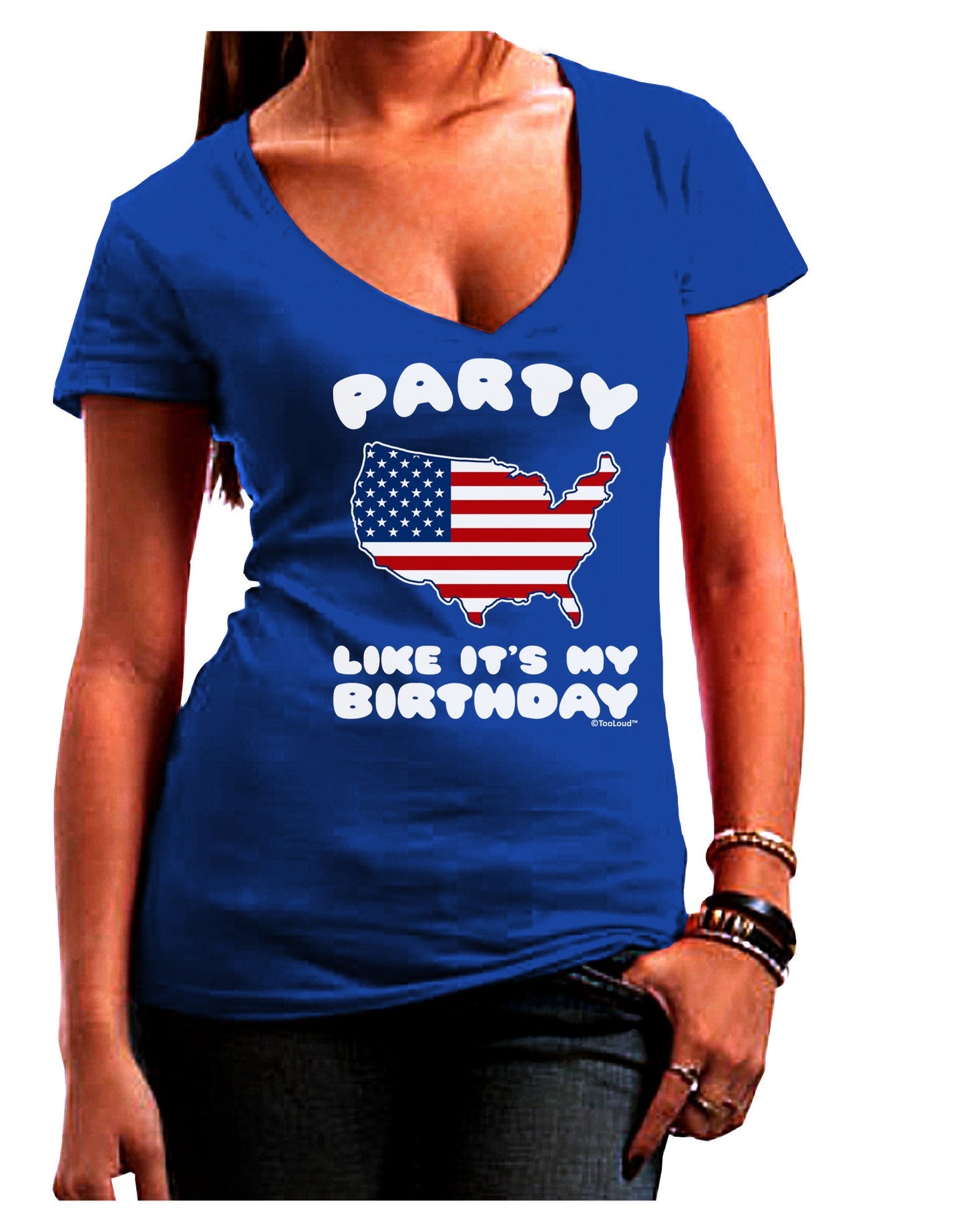 Party Like It's My Birthday - 4th of July Juniors V-Neck Dark T-Shirt-Womens V-Neck T-Shirts-TooLoud-Royal-Blue-Juniors Fitted Small-Davson Sales