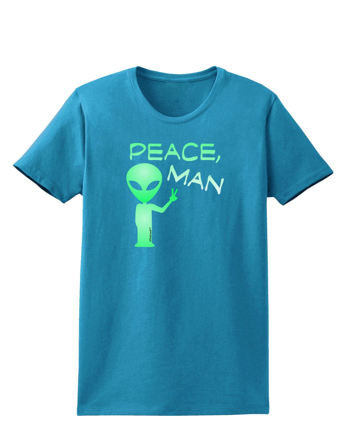 Peace Man Alien Womens Dark T-Shirt-TooLoud-Turquoise-X-Small-Davson Sales