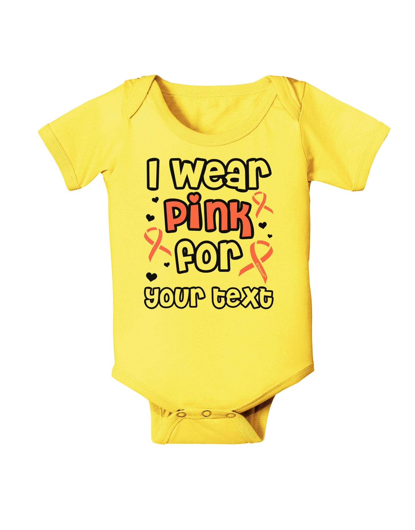 Personalized I Wear Pink for -Name- Breast Cancer Awareness Baby Romper Bodysuit-Baby Romper-TooLoud-Yellow-06-Months-Davson Sales