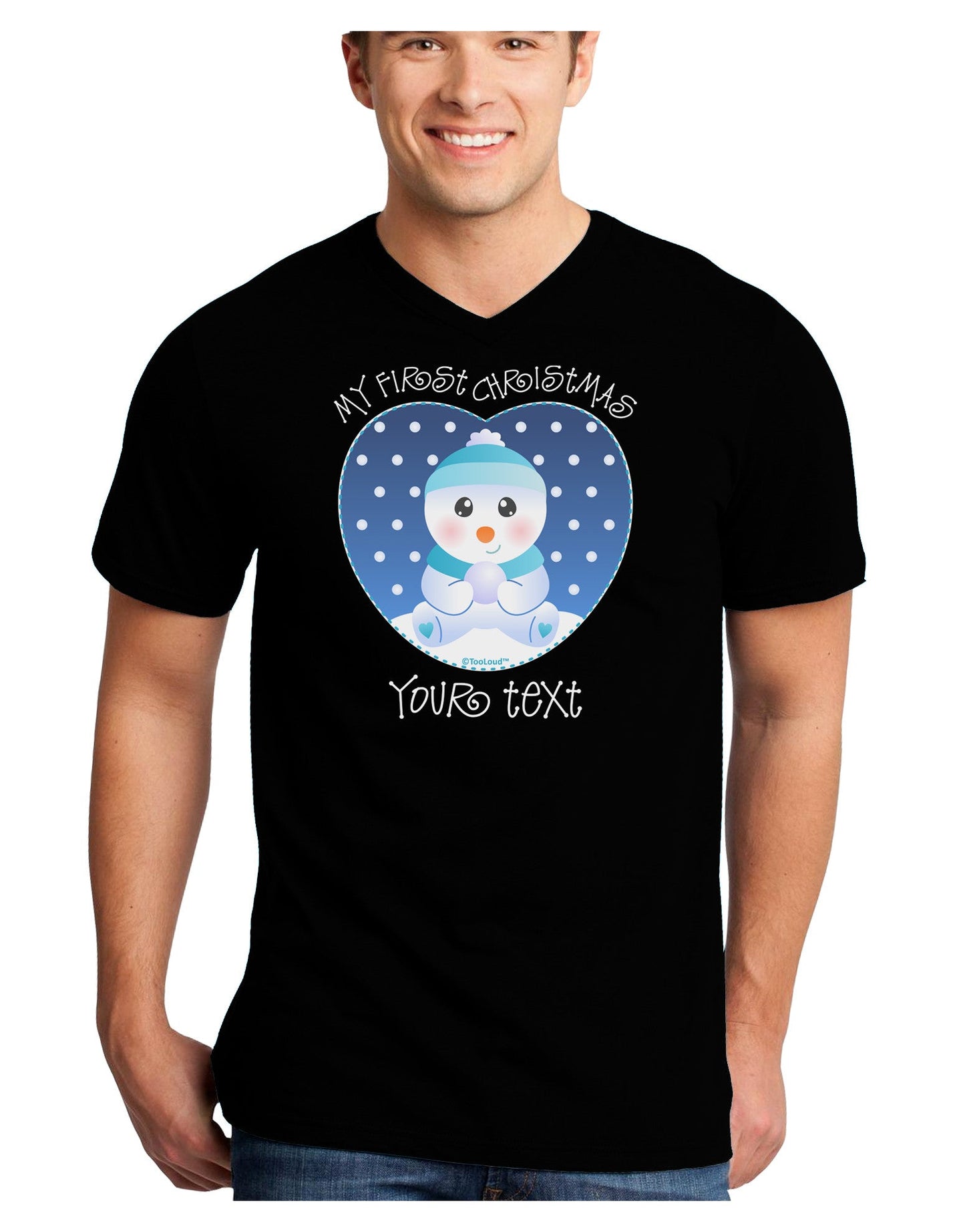 Personalized My First Christmas Snowbaby Blue Adult Dark V-Neck T-Shirt-TooLoud-Black-Small-Davson Sales
