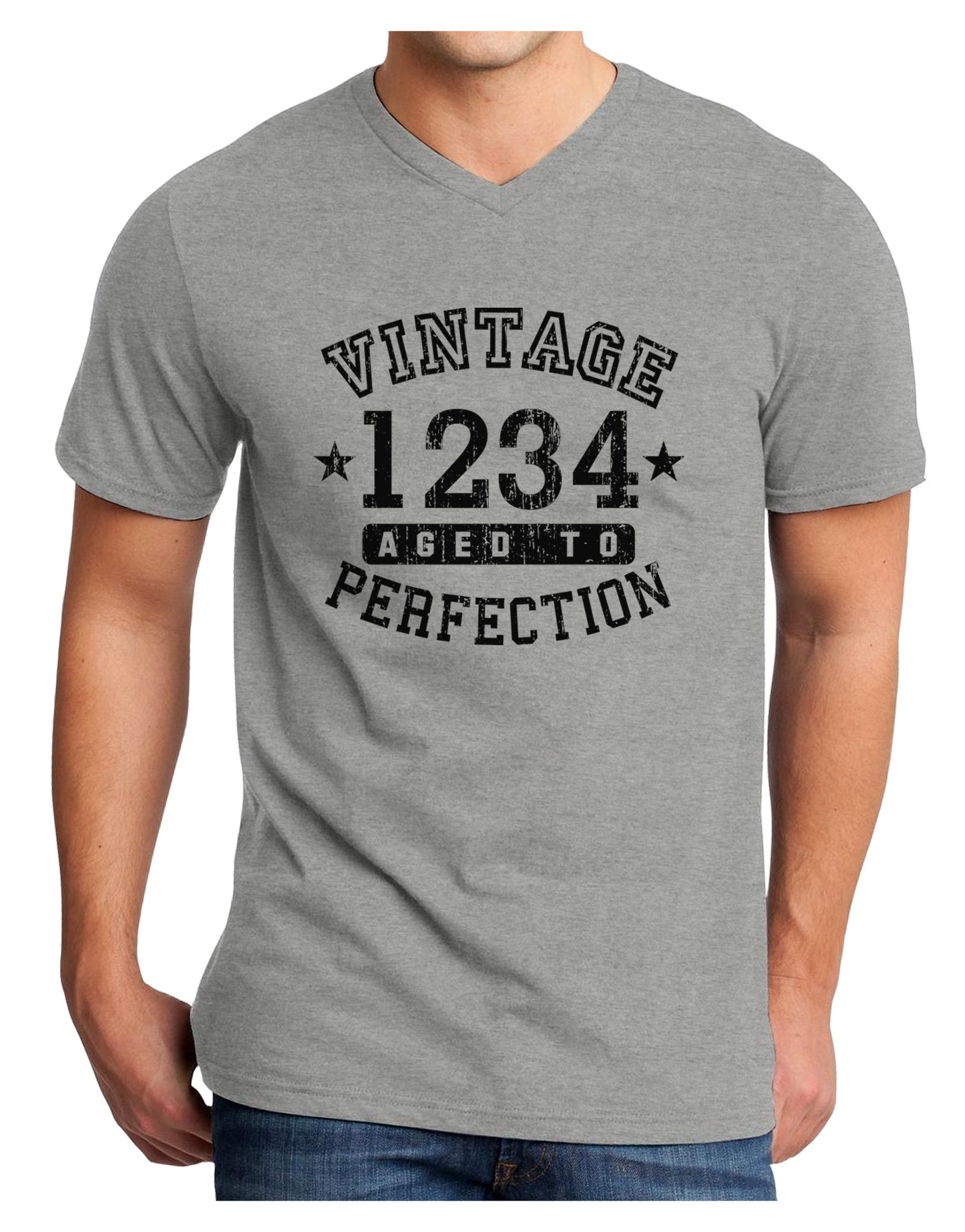 Personalized Vintage Birth Year Distressed Adult V-Neck T-shirt by TooLoud-Mens V-Neck T-Shirt-TooLoud-HeatherGray-Small-Davson Sales