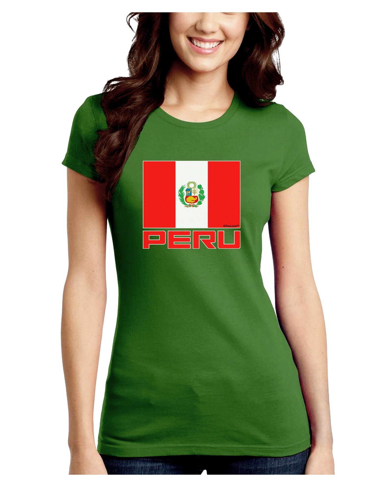 Peru Flag Dark Juniors Petite Crew Dark T-Shirt-T-Shirts Juniors Tops-TooLoud-Kiwi-Green-Juniors Fitted Small-Davson Sales