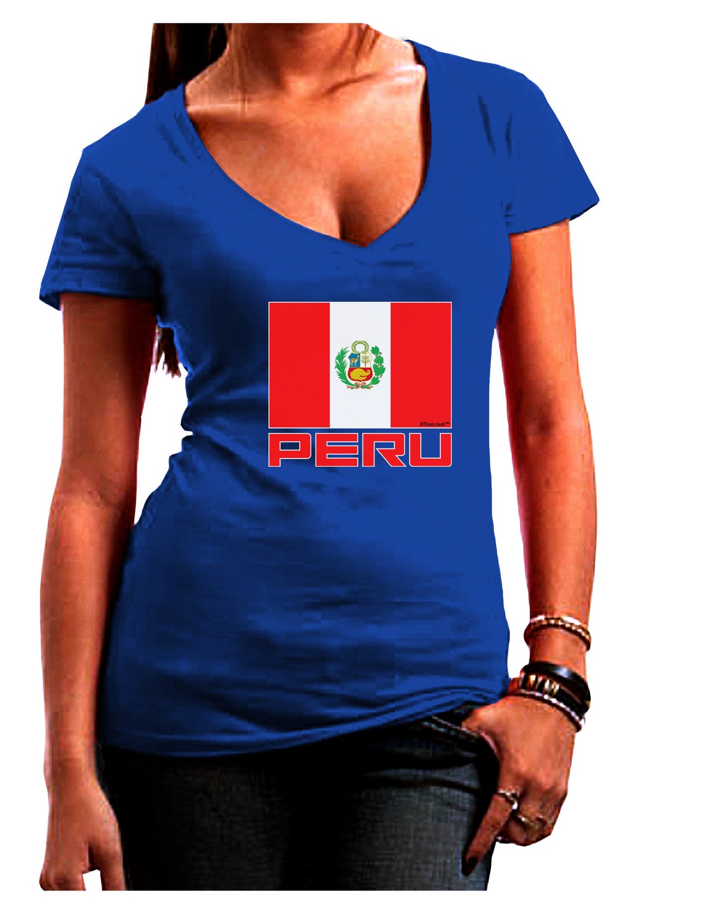 Peru Flag Dark Womens V-Neck Dark T-Shirt-Womens V-Neck T-Shirts-TooLoud-Royal-Blue-Juniors Fitted Small-Davson Sales