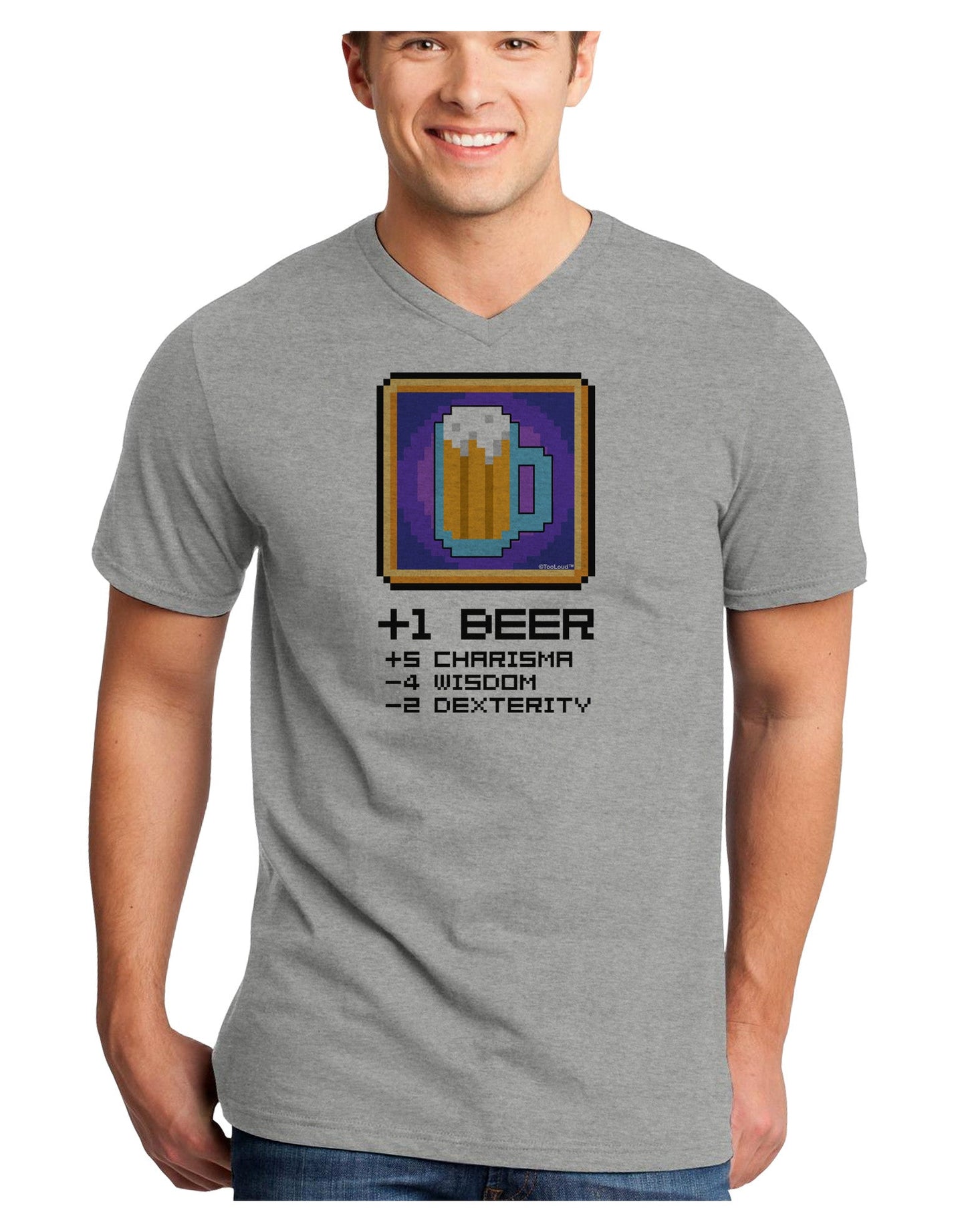 Pixel Beer Item Adult V-Neck T-shirt-Mens V-Neck T-Shirt-TooLoud-HeatherGray-Small-Davson Sales