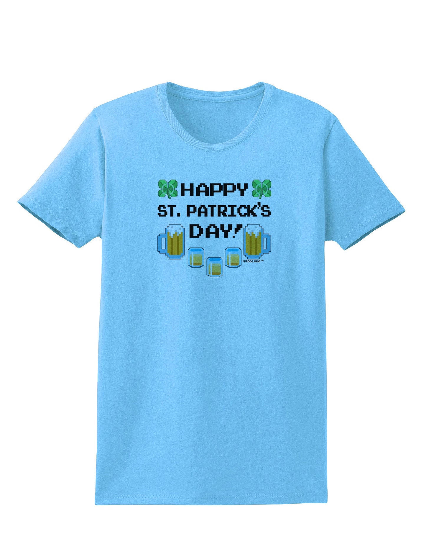 Pixel Happy St Patricks Day Womens T-Shirt-Womens T-Shirt-TooLoud-Aquatic-Blue-X-Small-Davson Sales