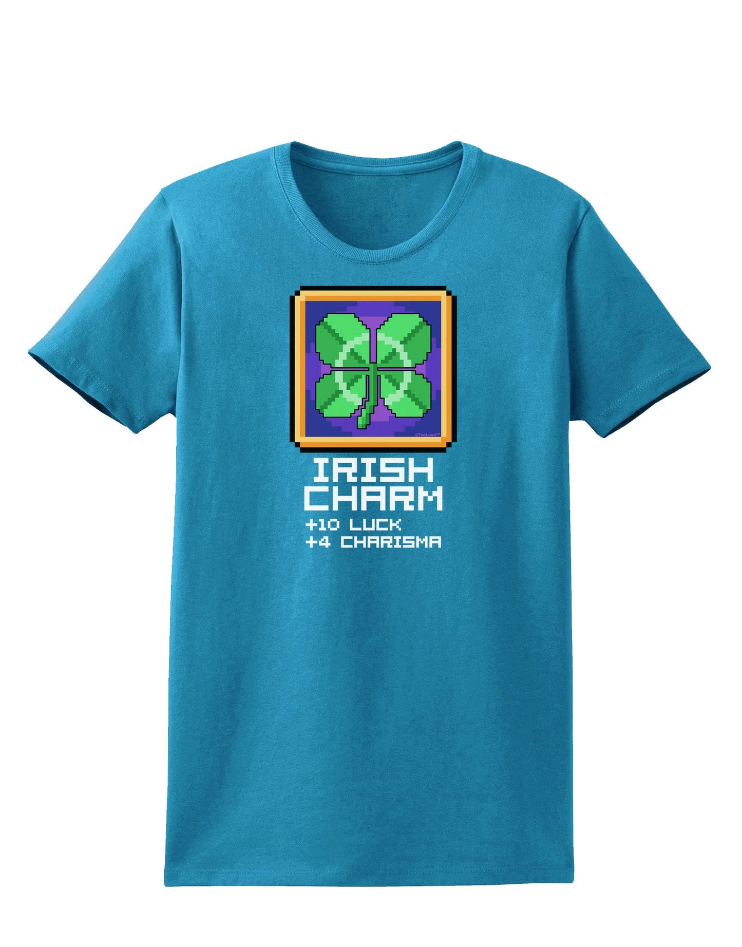 Pixel Irish Charm Item Womens Dark T-Shirt-TooLoud-Turquoise-X-Small-Davson Sales
