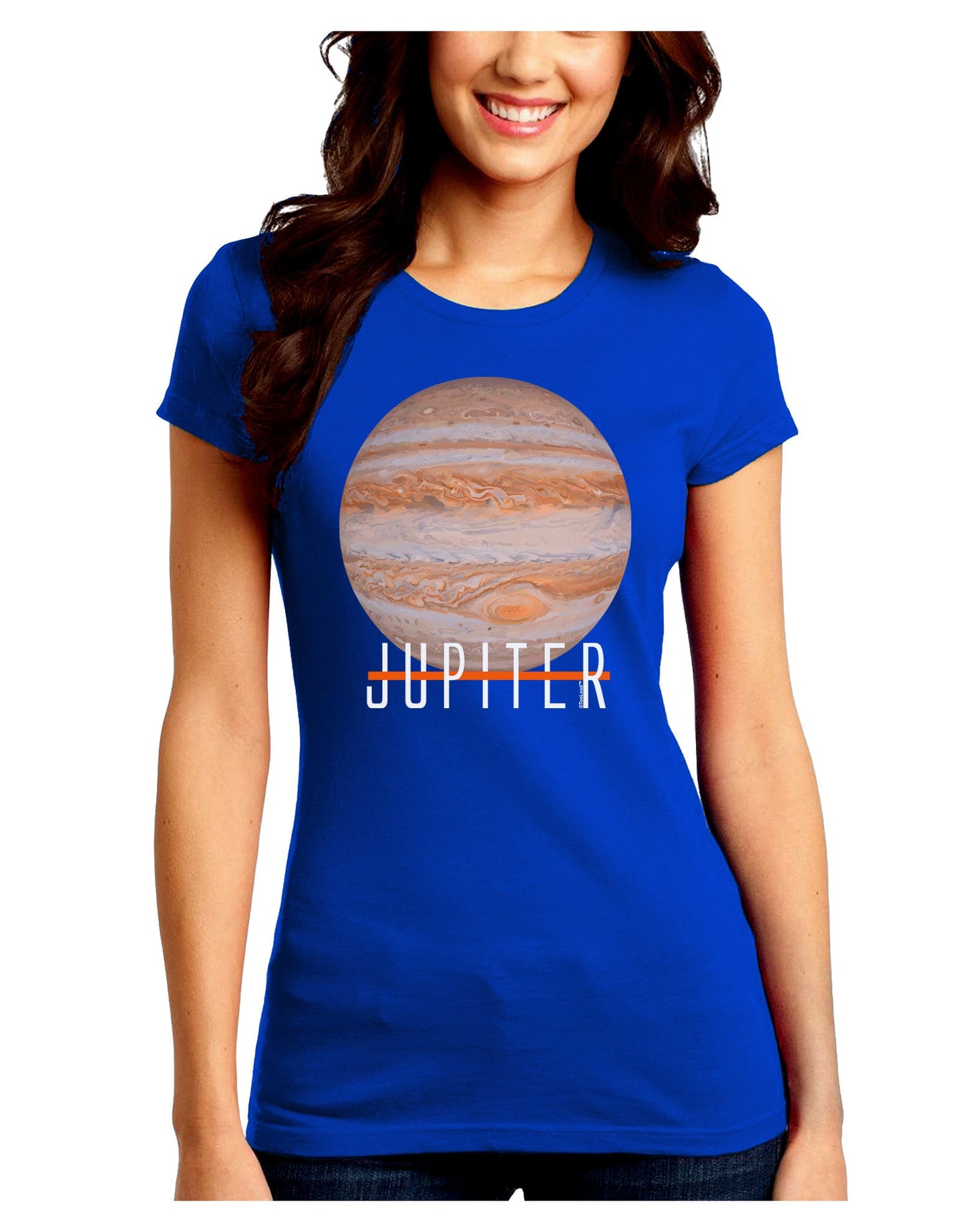 Planet Jupiter Earth Text Juniors Petite Crew Dark T-Shirt-T-Shirts Juniors Tops-TooLoud-Royal-Blue-Juniors Fitted Small-Davson Sales