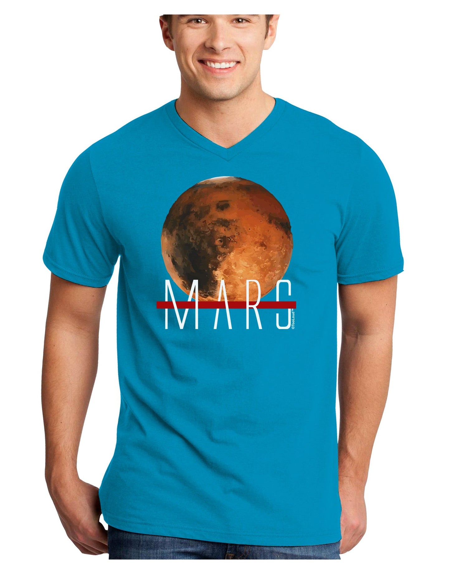 Planet Mars Text Adult Dark V-Neck T-Shirt-TooLoud-Turquoise-Small-Davson Sales