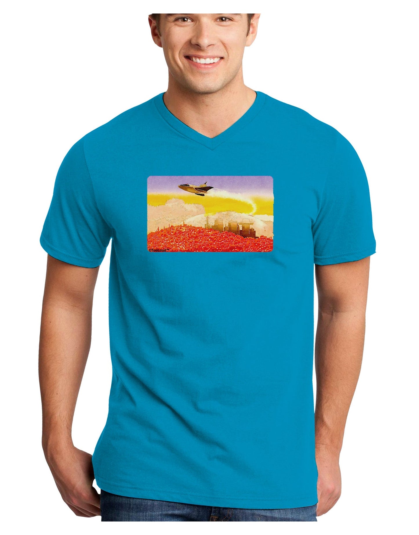 Planet Mars Watercolor Adult Dark V-Neck T-Shirt-TooLoud-Turquoise-Small-Davson Sales