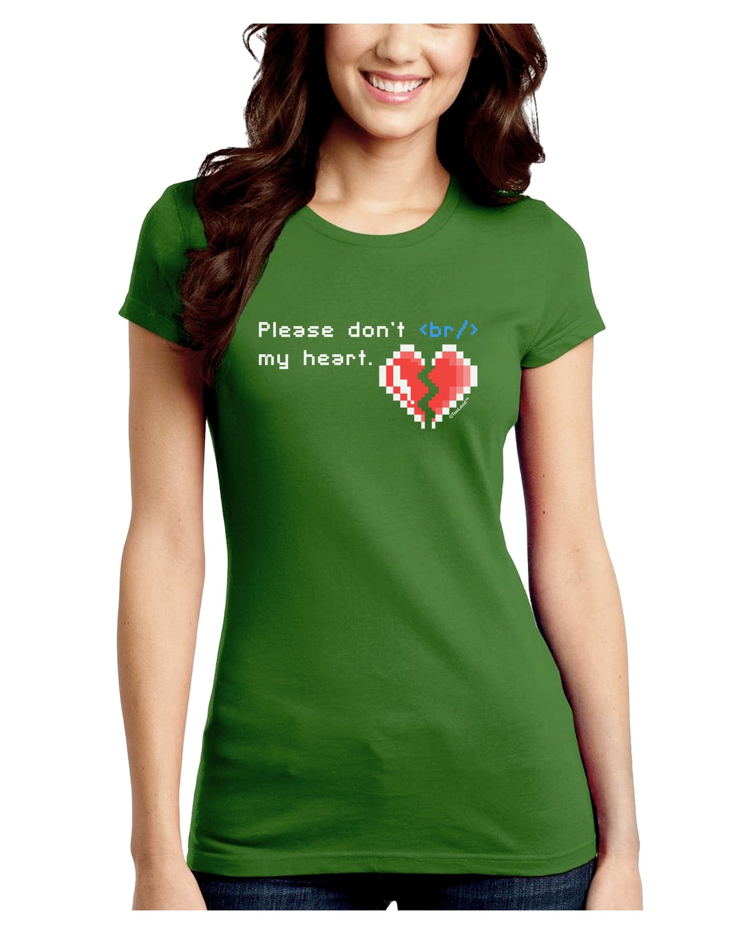 Please Don't Break My Heart Code Juniors Petite Crew Dark T-Shirt-T-Shirts Juniors Tops-TooLoud-Kiwi-Green-Juniors Fitted Small-Davson Sales