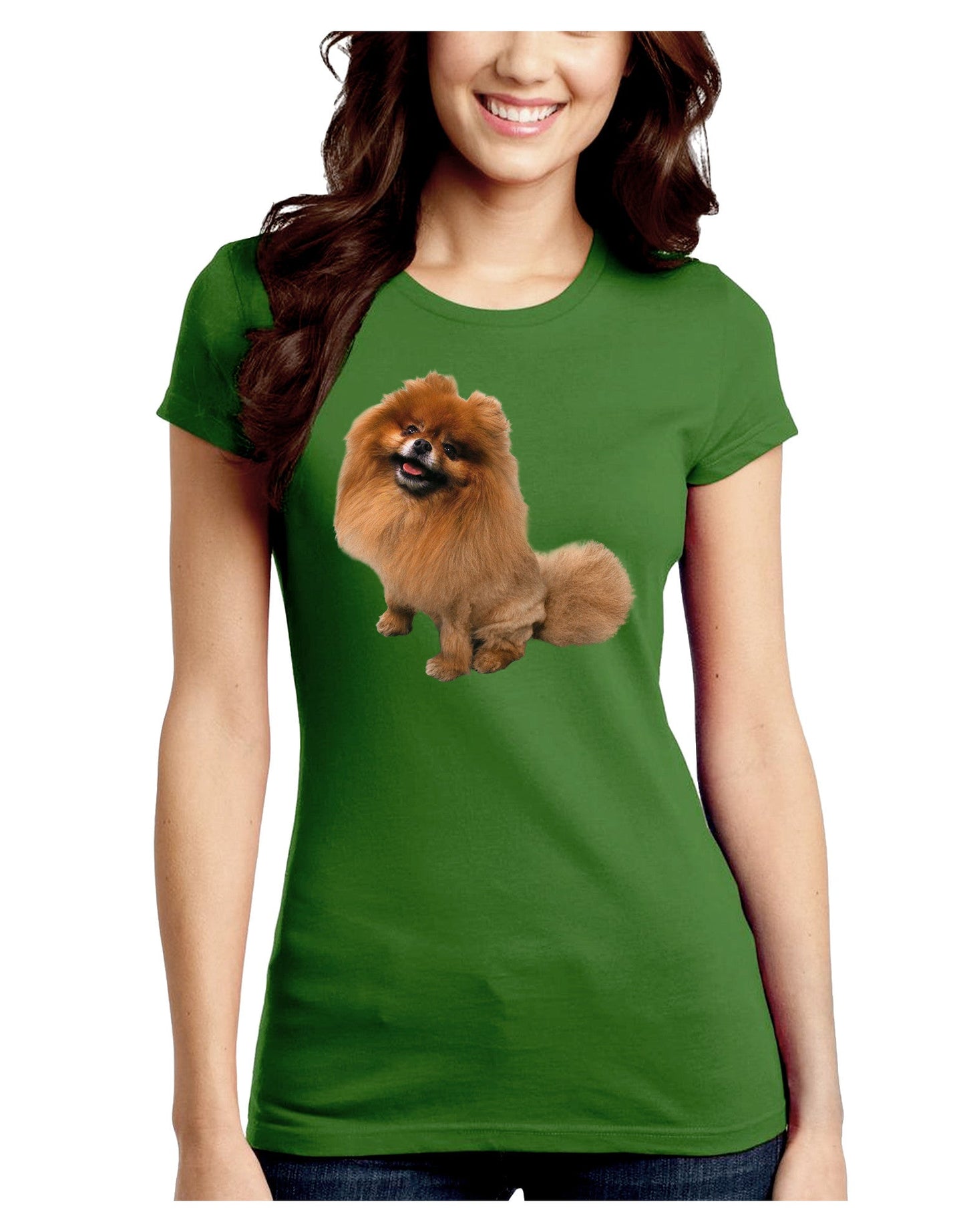 Pomeranian Sitting All Cute-Like Juniors Petite Crew Dark T-Shirt-T-Shirts Juniors Tops-TooLoud-Kiwi-Green-Juniors Fitted Small-Davson Sales