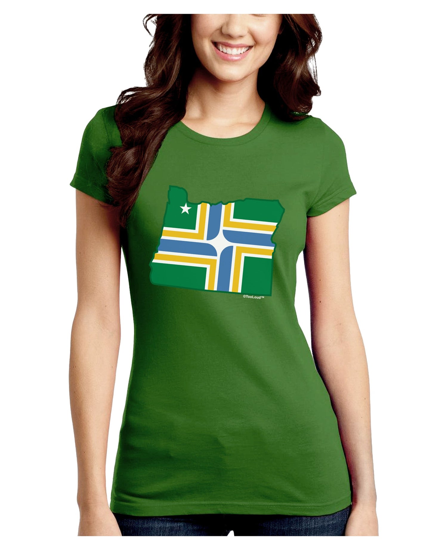 Portland Oregon Flag Juniors Petite Crew Dark T-Shirt-T-Shirts Juniors Tops-TooLoud-Kiwi-Green-Juniors Fitted Small-Davson Sales