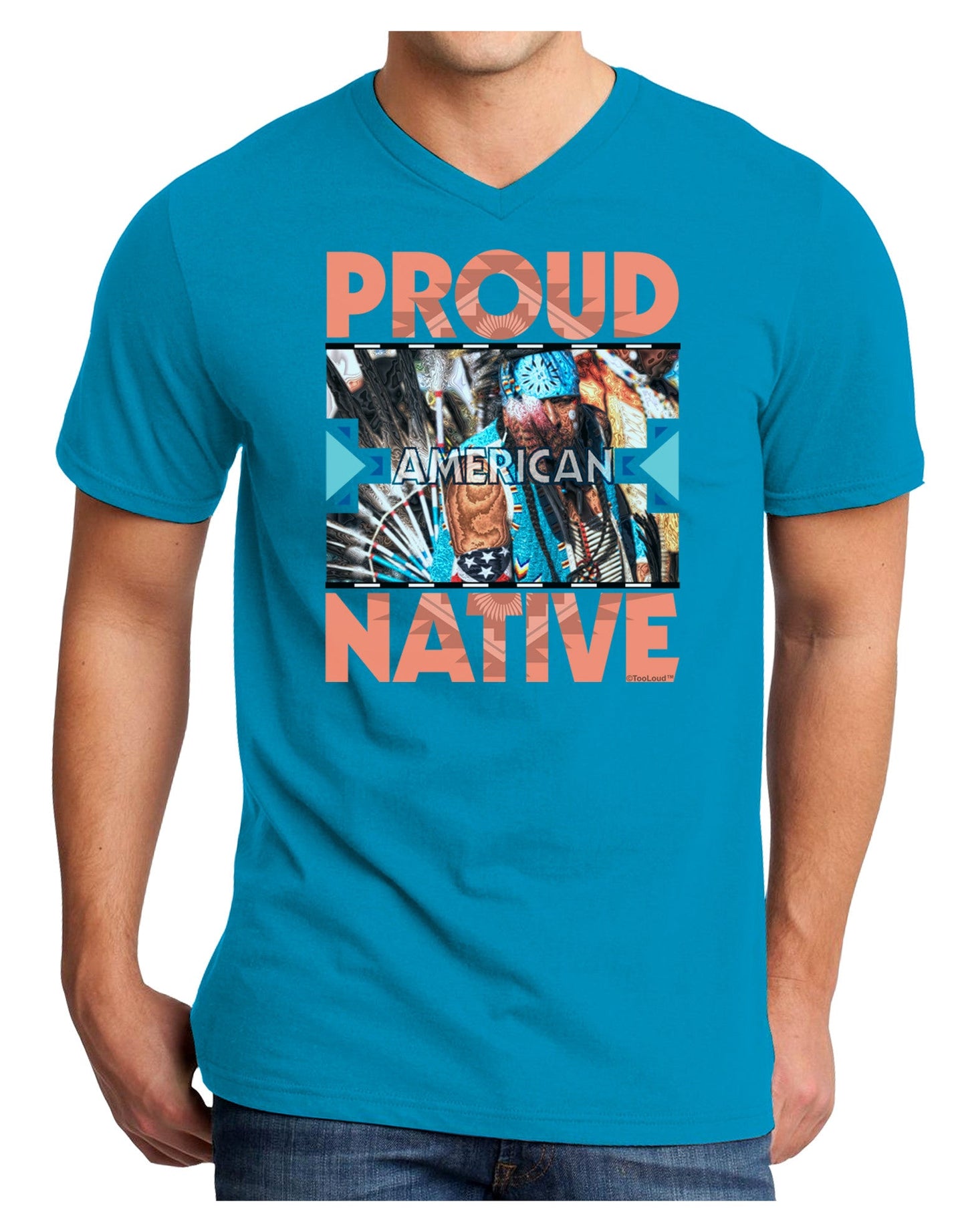 Proud Native American Adult Dark V-Neck T-Shirt-TooLoud-Turquoise-Small-Davson Sales
