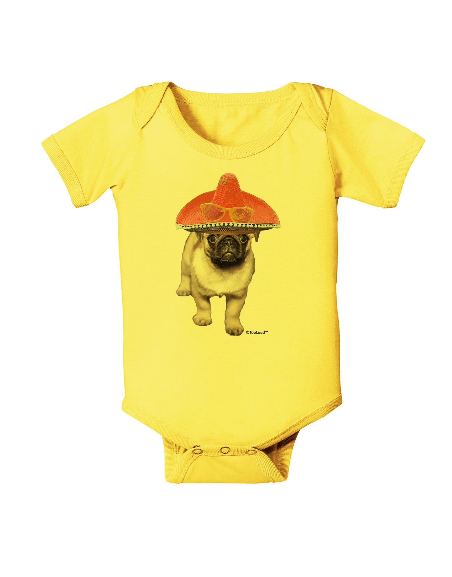 Pug Dog with Pink Sombrero Baby Romper Bodysuit by TooLoud-Baby Romper-TooLoud-Yellow-06-Months-Davson Sales