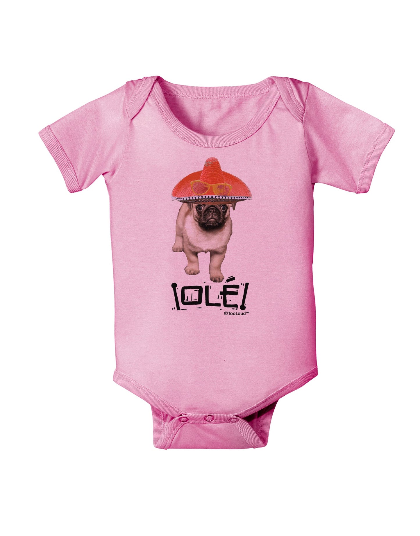 Pug Dog with Pink Sombrero - Ole Baby Romper Bodysuit by TooLoud-Baby Romper-TooLoud-Light-Pink-06-Months-Davson Sales