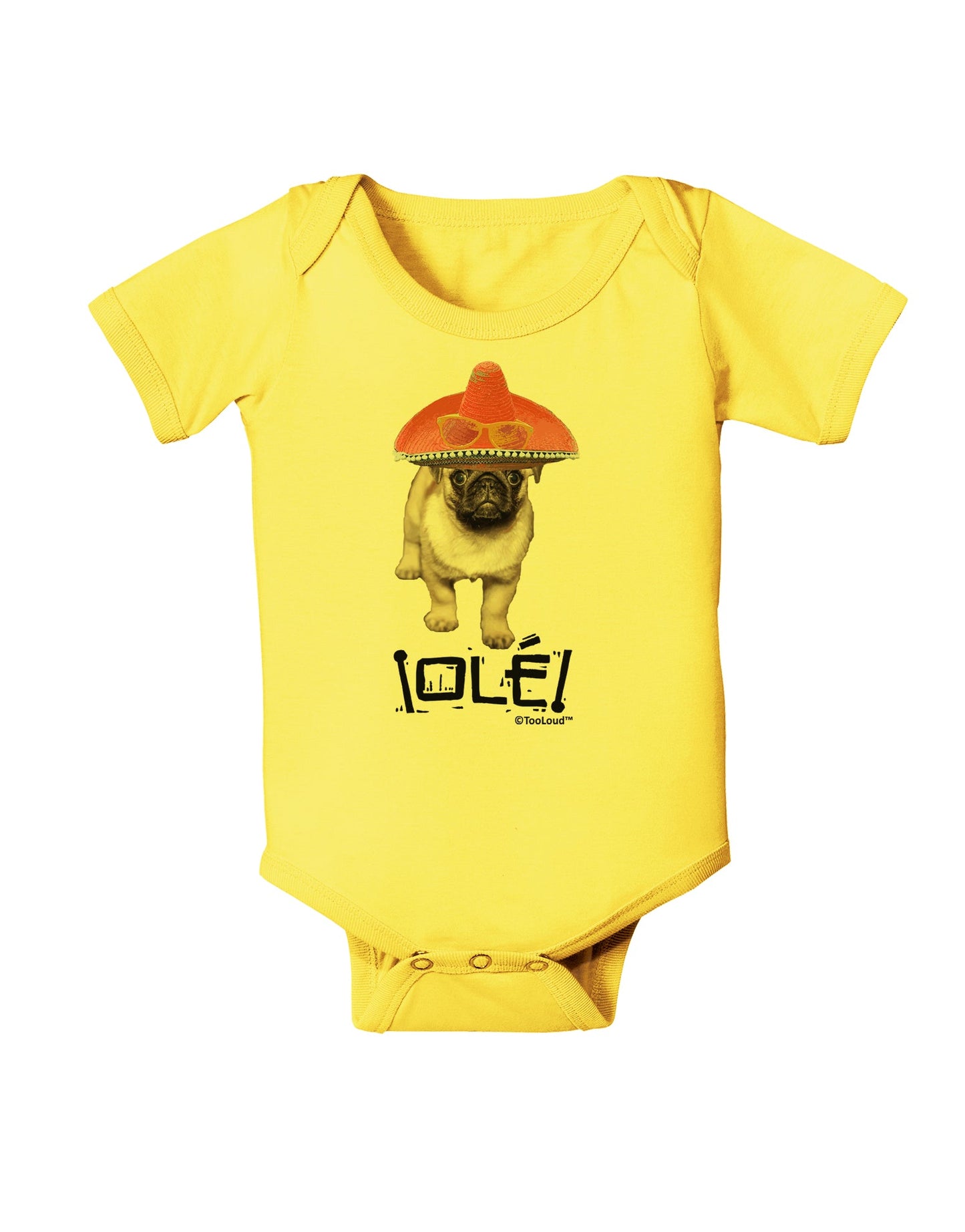 Pug Dog with Pink Sombrero - Ole Baby Romper Bodysuit by TooLoud-Baby Romper-TooLoud-Yellow-06-Months-Davson Sales