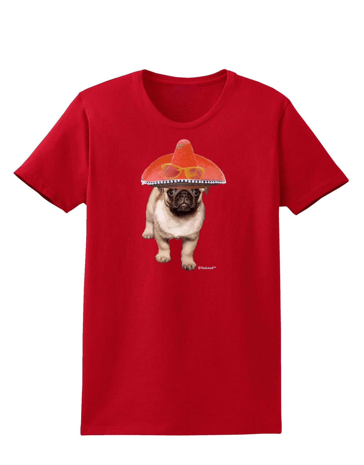 Pug Dog with Pink Sombrero Womens Dark T-Shirt by TooLoud-Womens T-Shirt-TooLoud-Red-X-Small-Davson Sales