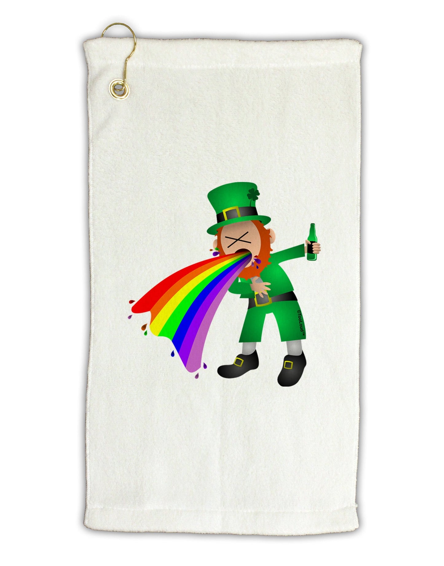 Puking Rainbow Leprechaun Micro Terry Gromet Golf Towel 11"x19-Golf Towel-TooLoud-White-Davson Sales