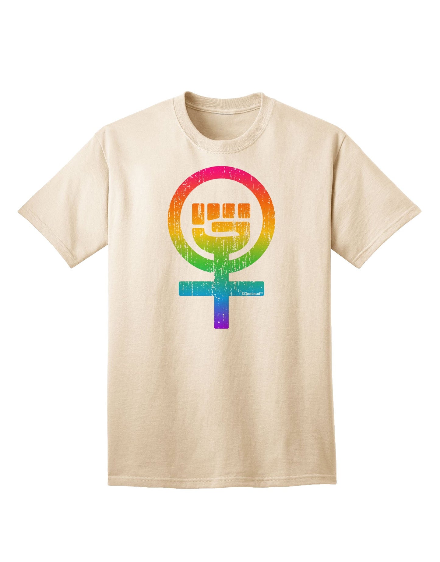 Rainbow Distressed Feminism Symbol Adult T-Shirt-Mens T-Shirt-TooLoud-Natural-Small-Davson Sales