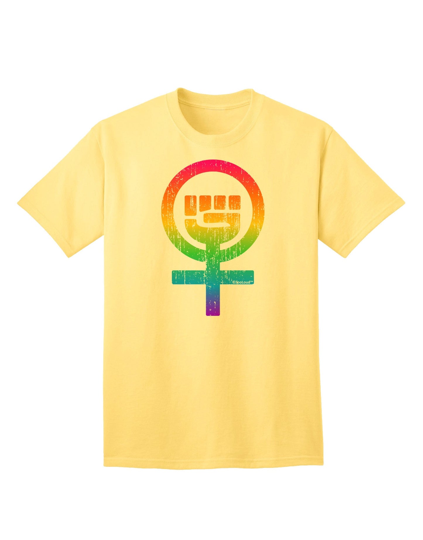 Rainbow Distressed Feminism Symbol Adult T-Shirt-Mens T-Shirt-TooLoud-Yellow-Small-Davson Sales