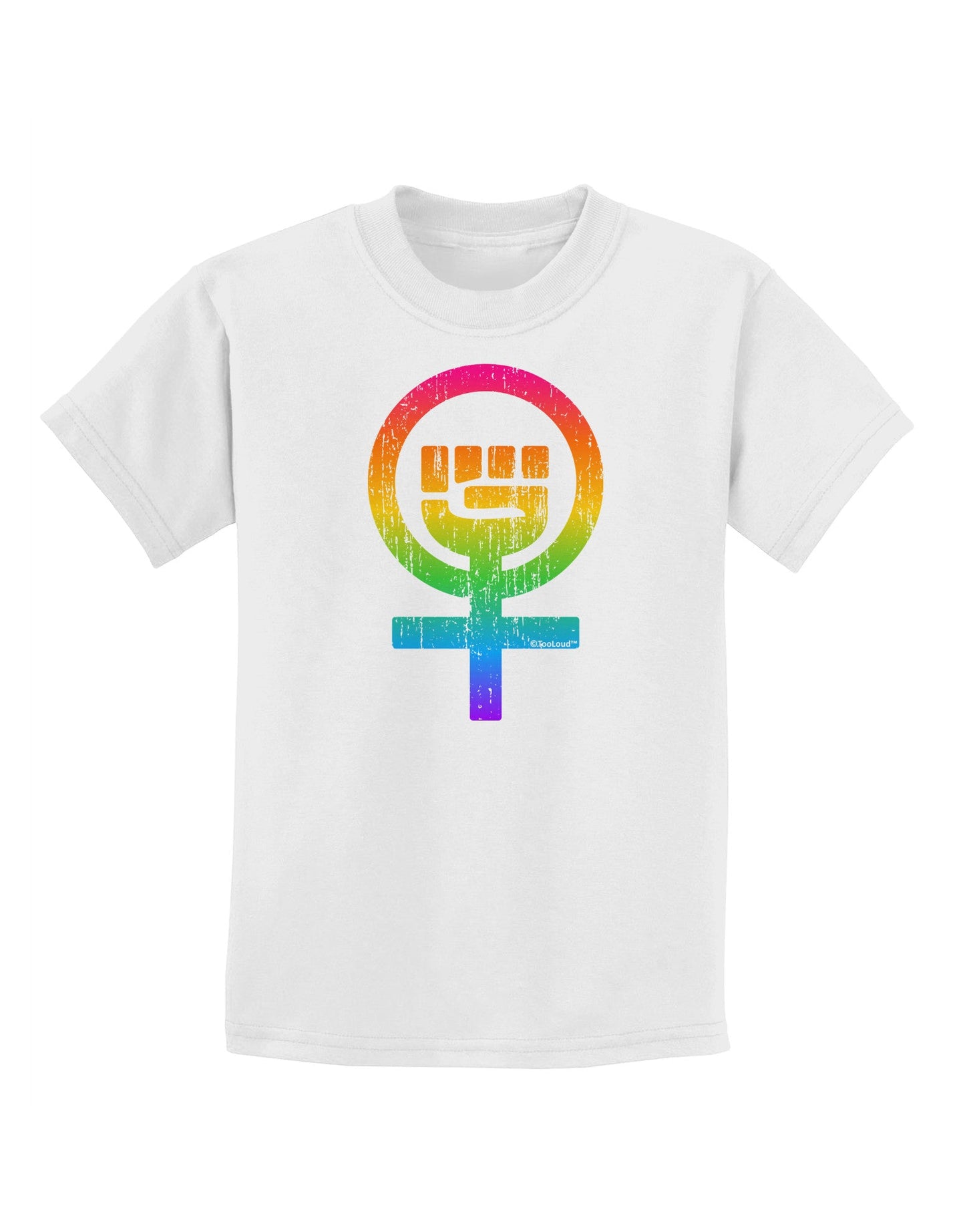 Rainbow Distressed Feminism Symbol Childrens T-Shirt-Childrens T-Shirt-TooLoud-White-X-Small-Davson Sales