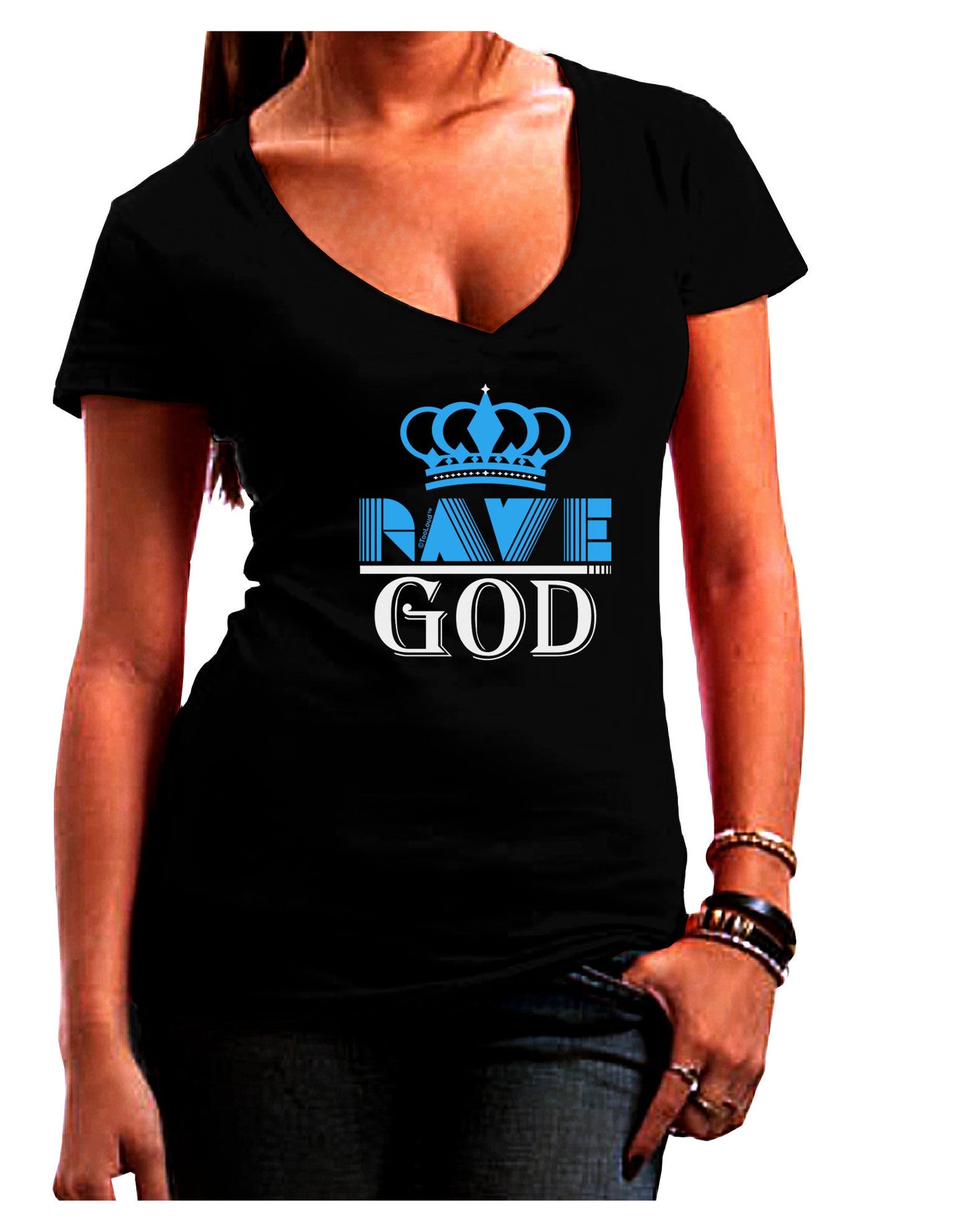 Rave God Juniors V-Neck Dark T-Shirt-Womens V-Neck T-Shirts-TooLoud-Black-Juniors Fitted Small-Davson Sales