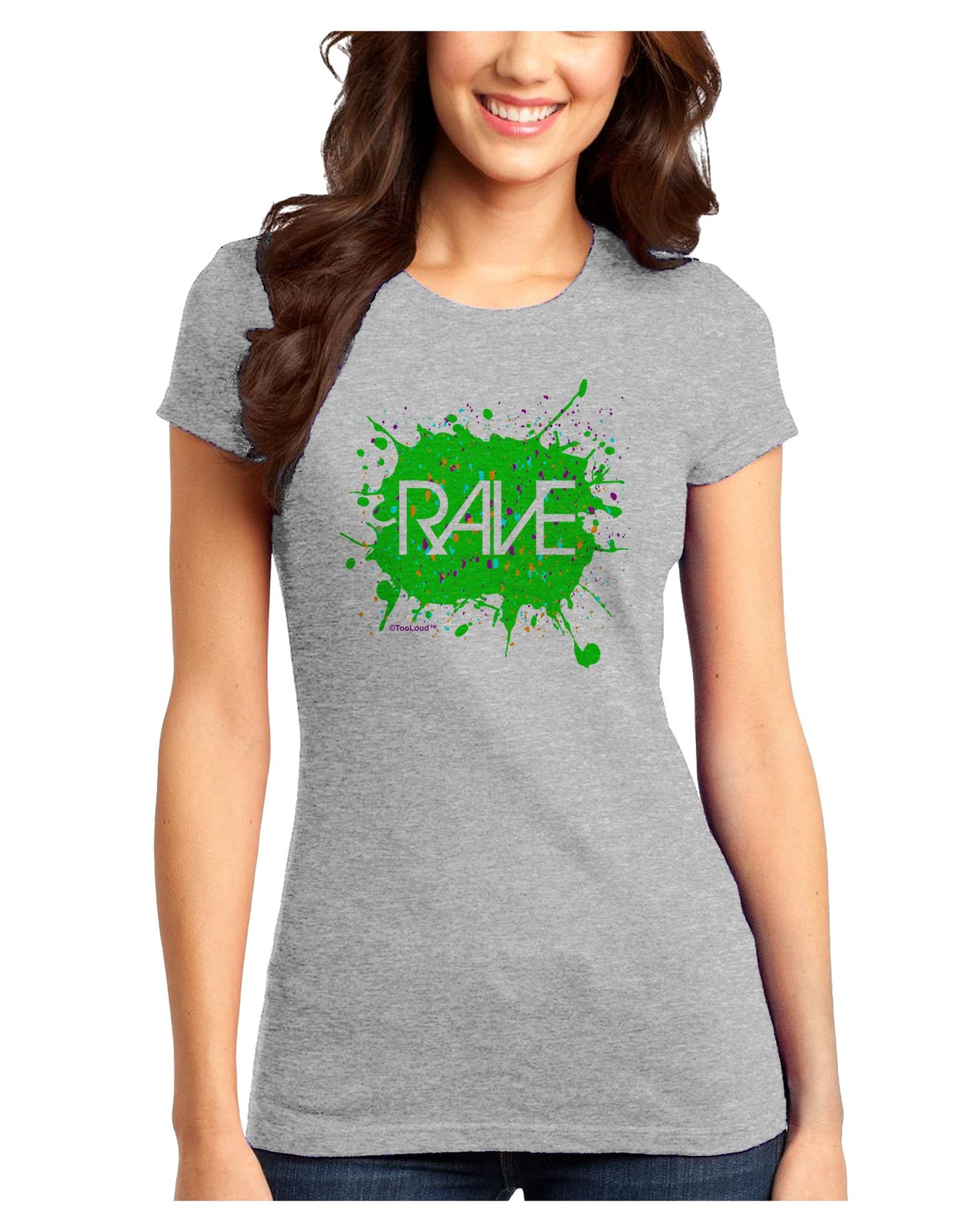Rave Splatter Green Juniors T-Shirt-Womens Juniors T-Shirt-TooLoud-Ash-Gray-Juniors Fitted X-Small-Davson Sales