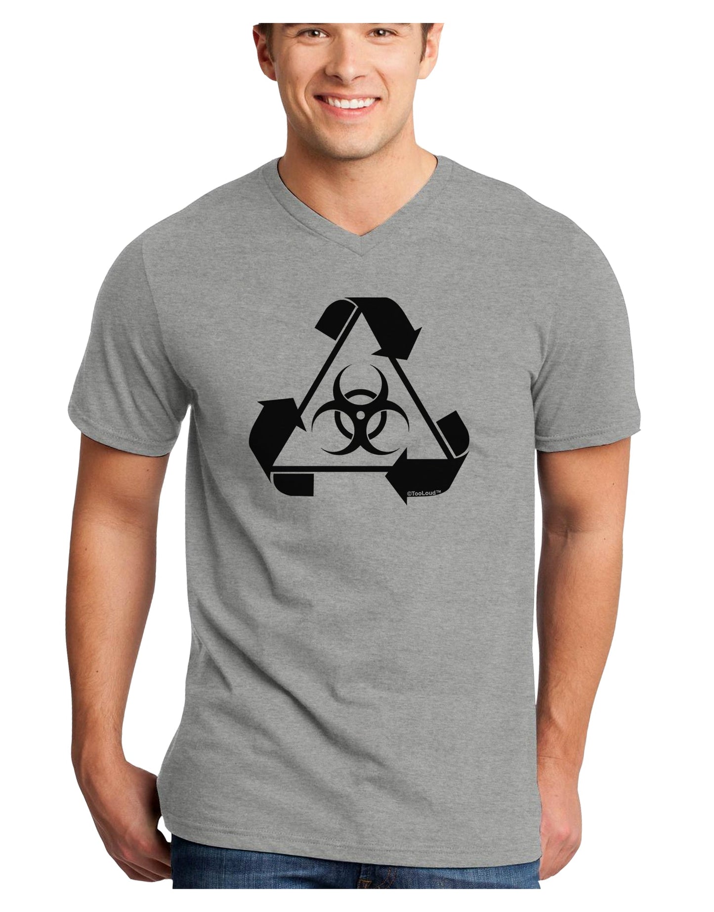 Recycle Biohazard Sign Black and White Adult V-Neck T-shirt by TooLoud-Mens V-Neck T-Shirt-TooLoud-HeatherGray-Small-Davson Sales