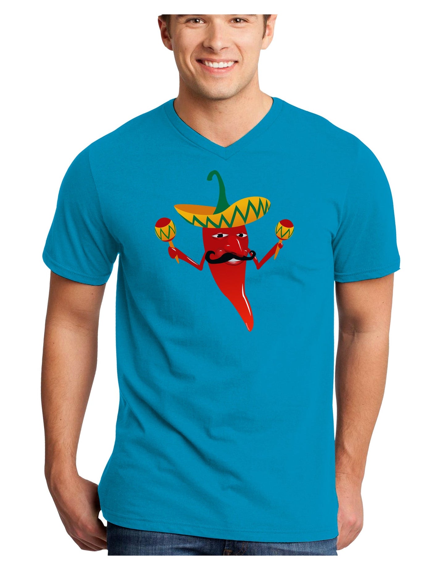 Red Hot Mexican Chili Pepper Adult Dark V-Neck T-Shirt-Mens V-Neck T-Shirt-TooLoud-Turquoise-Small-Davson Sales