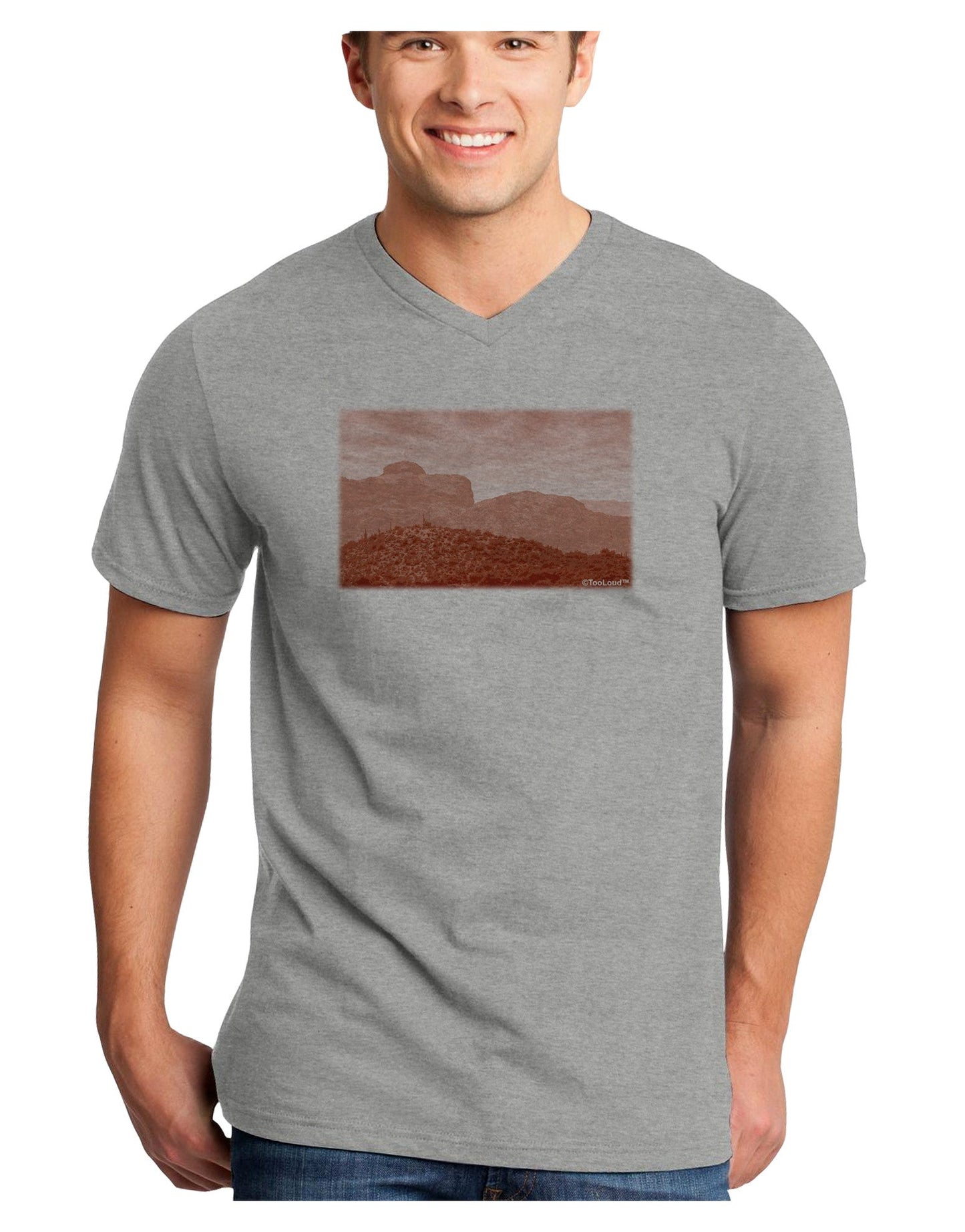 Red Planet Landscape Adult V-Neck T-shirt-Mens V-Neck T-Shirt-TooLoud-HeatherGray-Small-Davson Sales