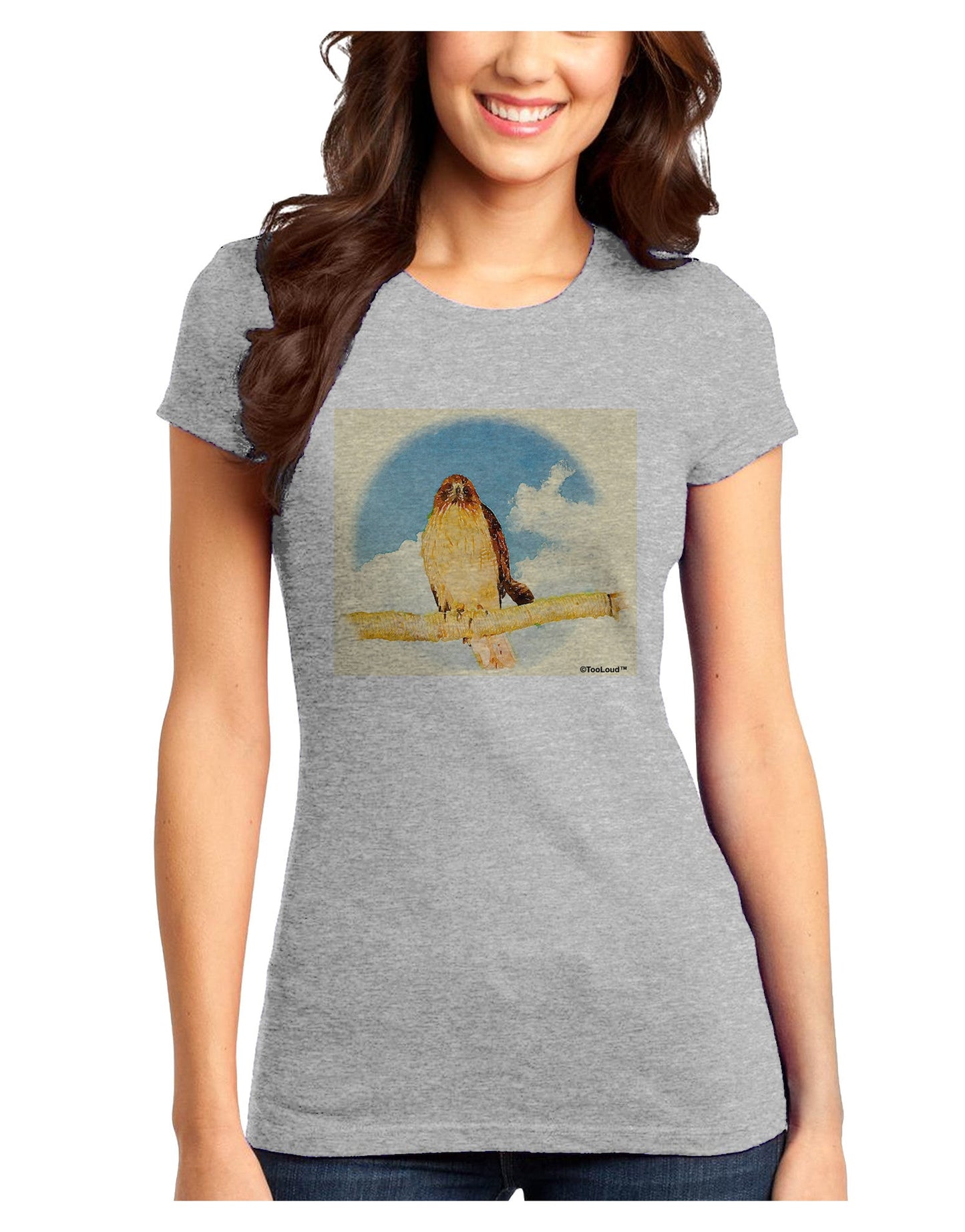 Red-tailed Hawk Juniors T-Shirt-Womens Juniors T-Shirt-TooLoud-Ash-Gray-Juniors Fitted X-Small-Davson Sales