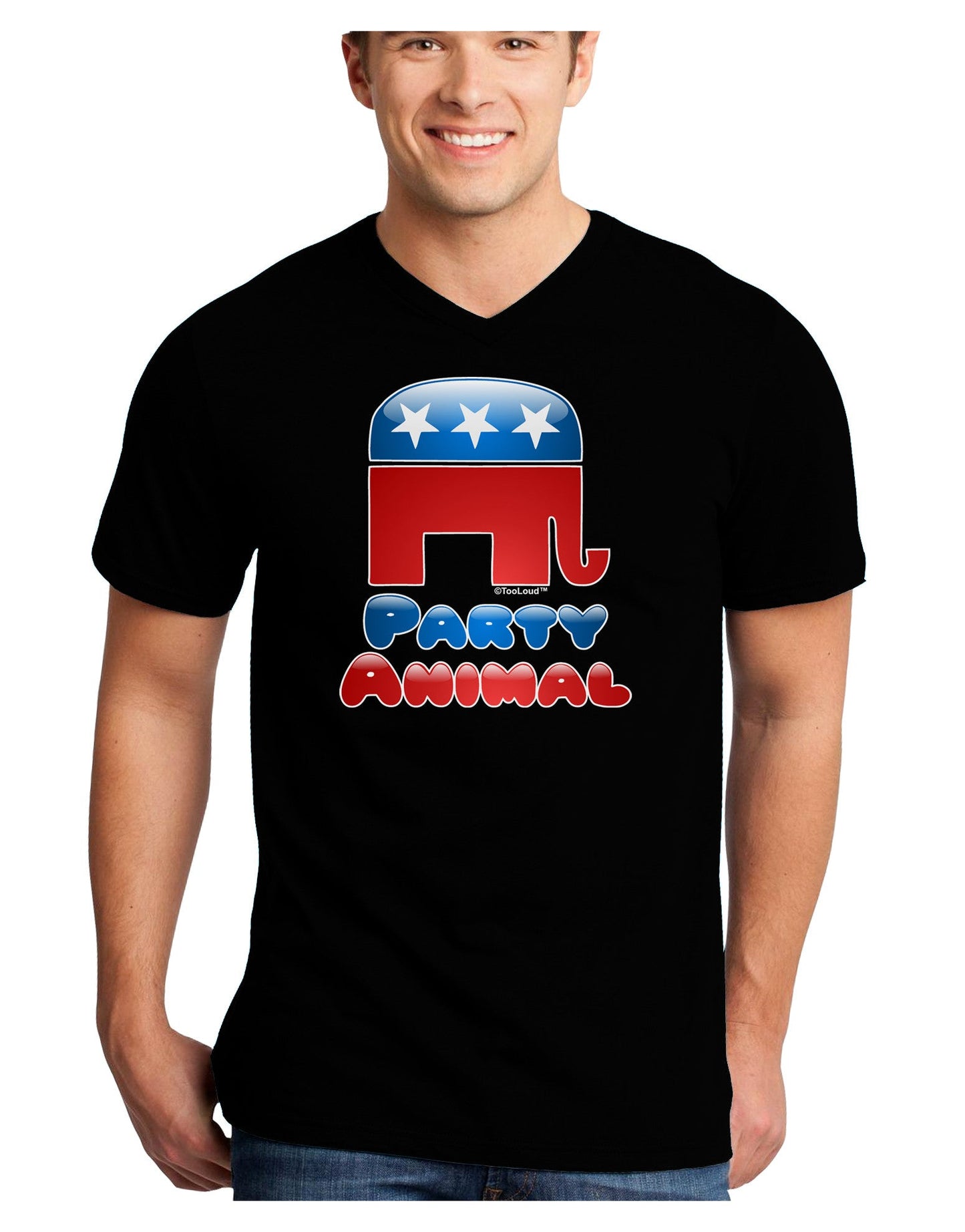 Republican Party Animal Adult Dark V-Neck T-Shirt-TooLoud-Black-Small-Davson Sales