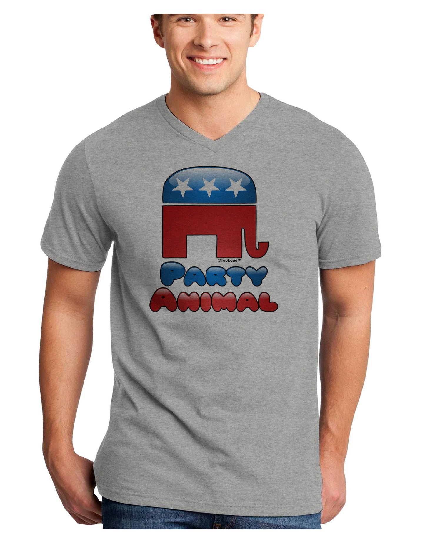 Republican Party Animal Adult V-Neck T-shirt-Mens V-Neck T-Shirt-TooLoud-HeatherGray-Small-Davson Sales